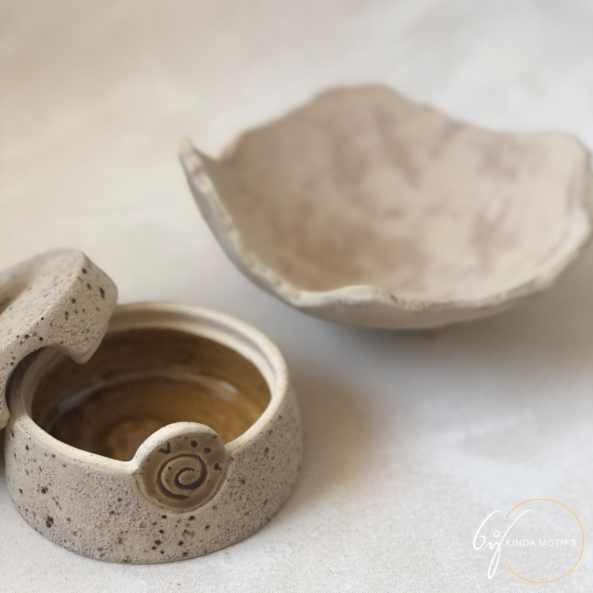 Handmade Off White Pottery Box With Rough Texture