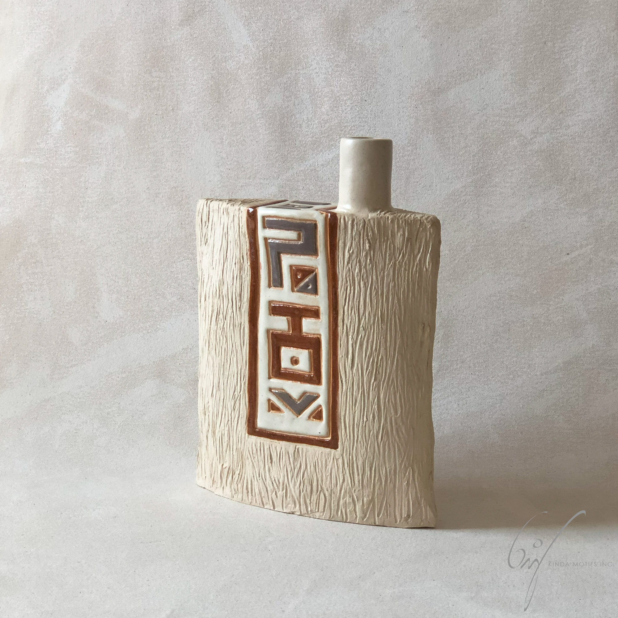 Pottery Rustic Cream & Grey Vase