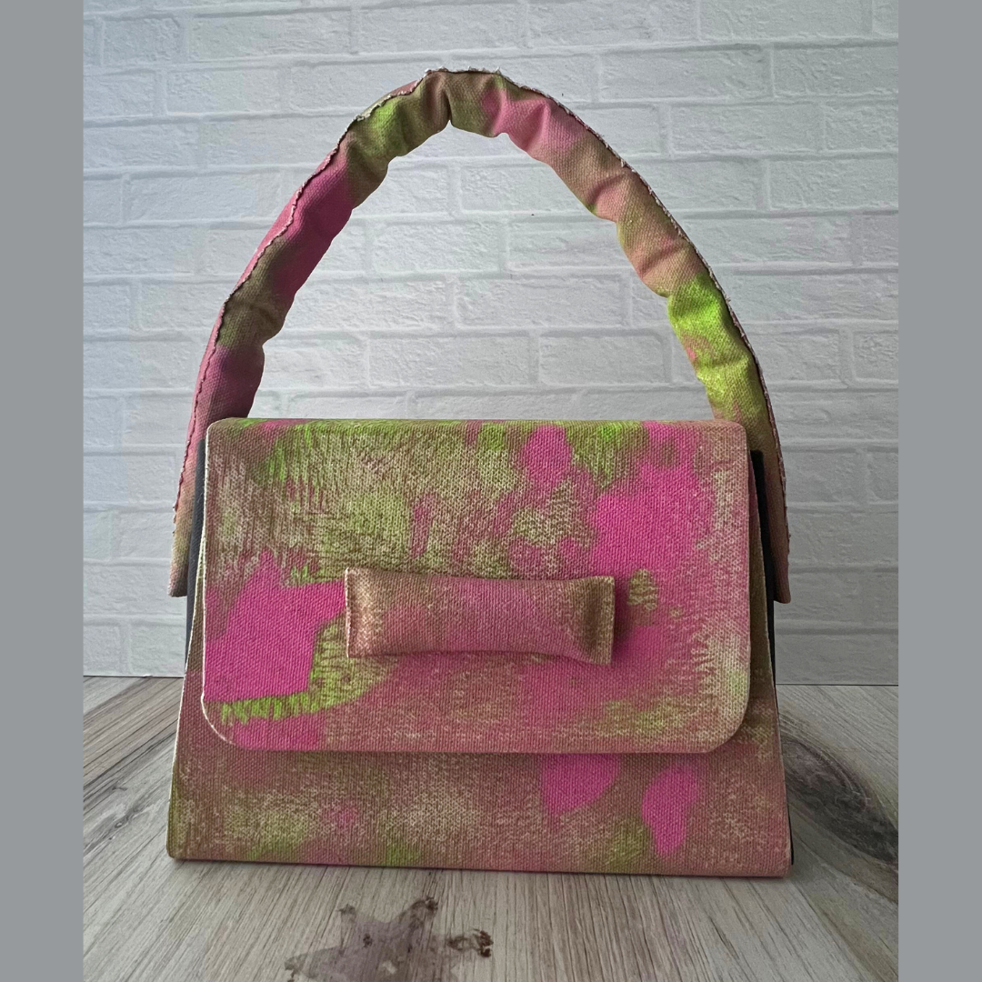 Handcrafted Pink and Green Handbag 