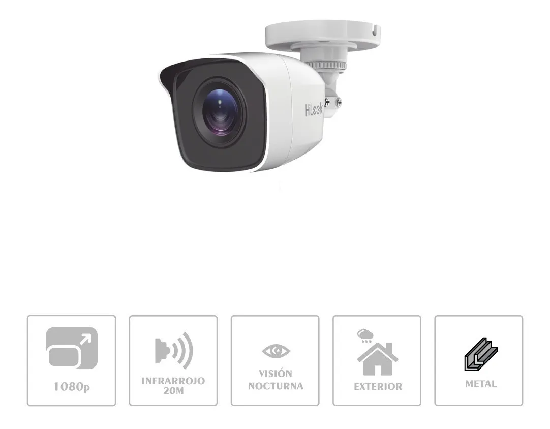 Bala TURBOHD 2 Megapíxeles (1080p) / Gran Angular 103º / Lente 2.8 mm / METAL / IR EXIR Inteligente 20 mts / Exterior IP66 / dWDR / TVI-AHD-CVI-CVBS