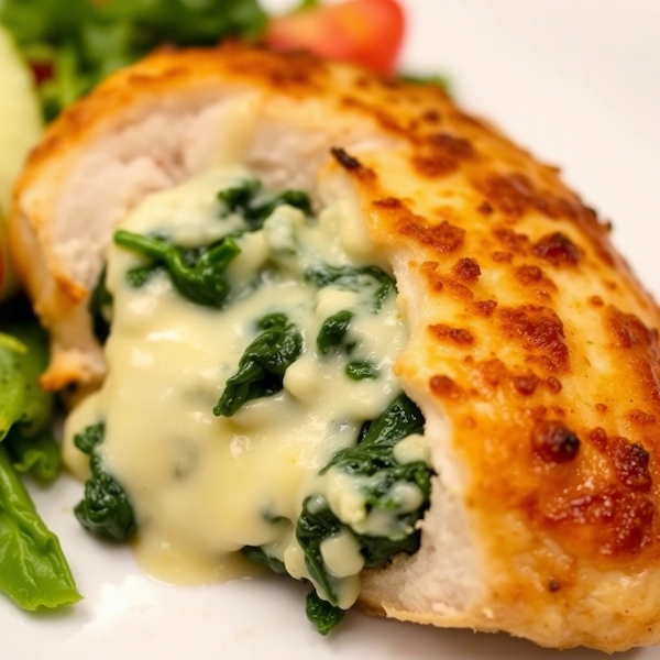 Pechuga de pollo rellena de queso y espinaca