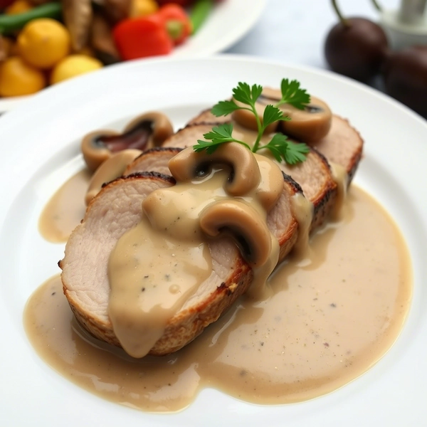 Lomo de cerdo con salsa de champiñones
