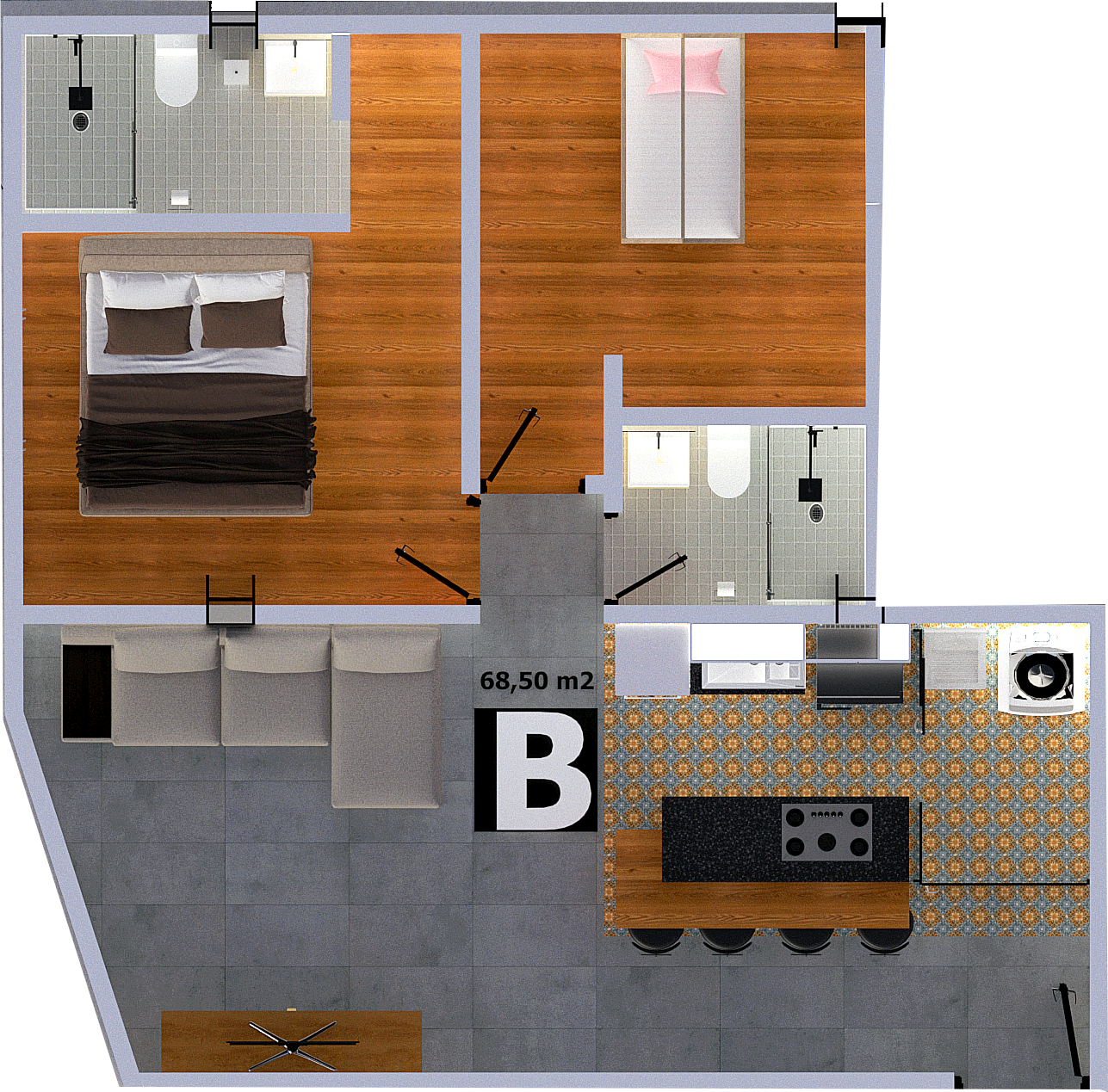 Separar Apartamento - 68.50 m² - Modelo B
