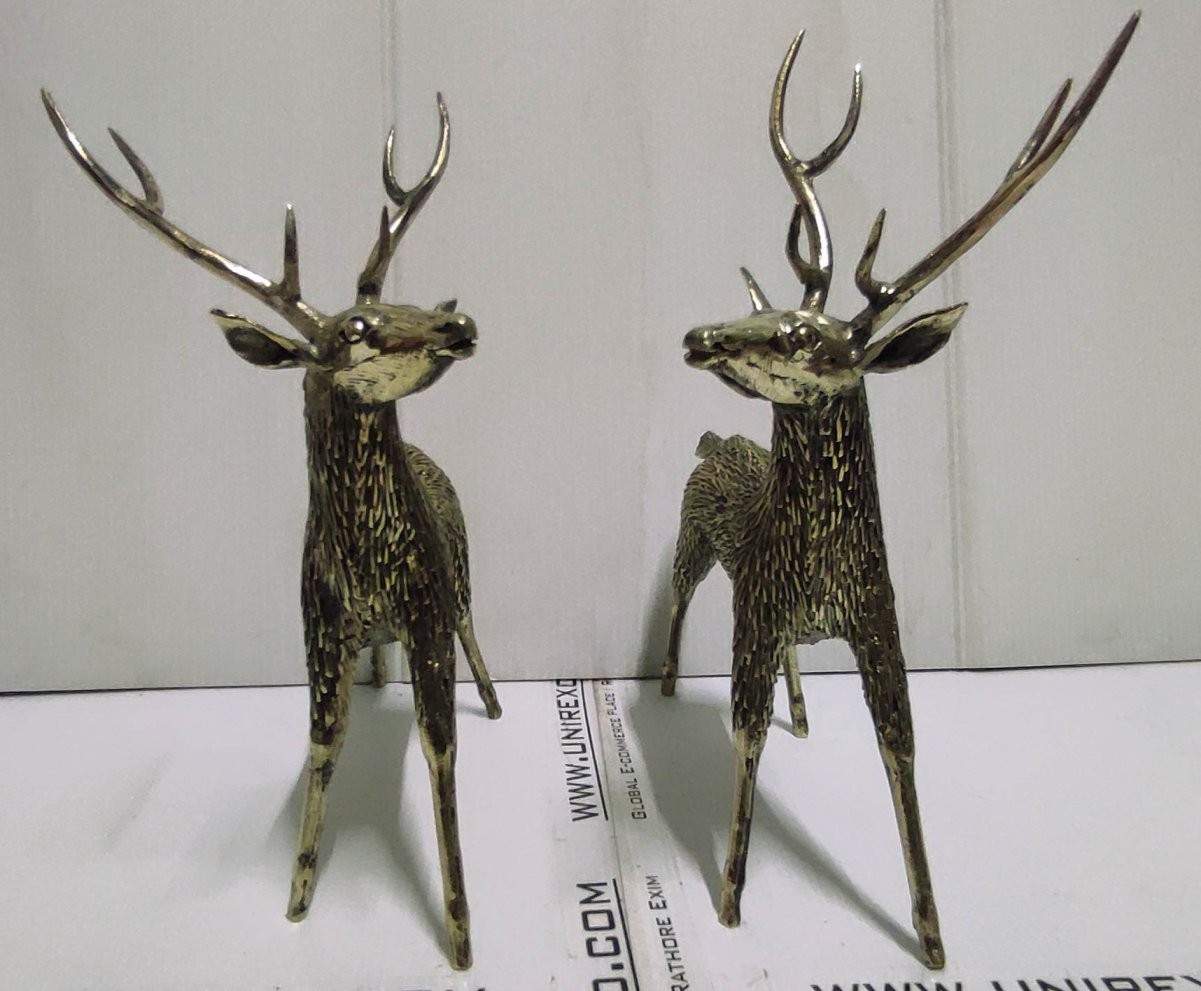 Brass Deer Pair – Handcrafted Wildlife Tribal Sculpture 