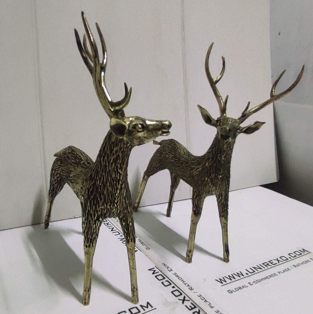 Brass Deer Pair – Handcrafted Wildlife Tribal Sculpture 