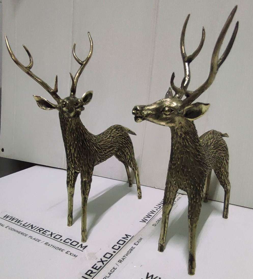 Brass Deer Pair – Handcrafted Wildlife Tribal Sculpture 