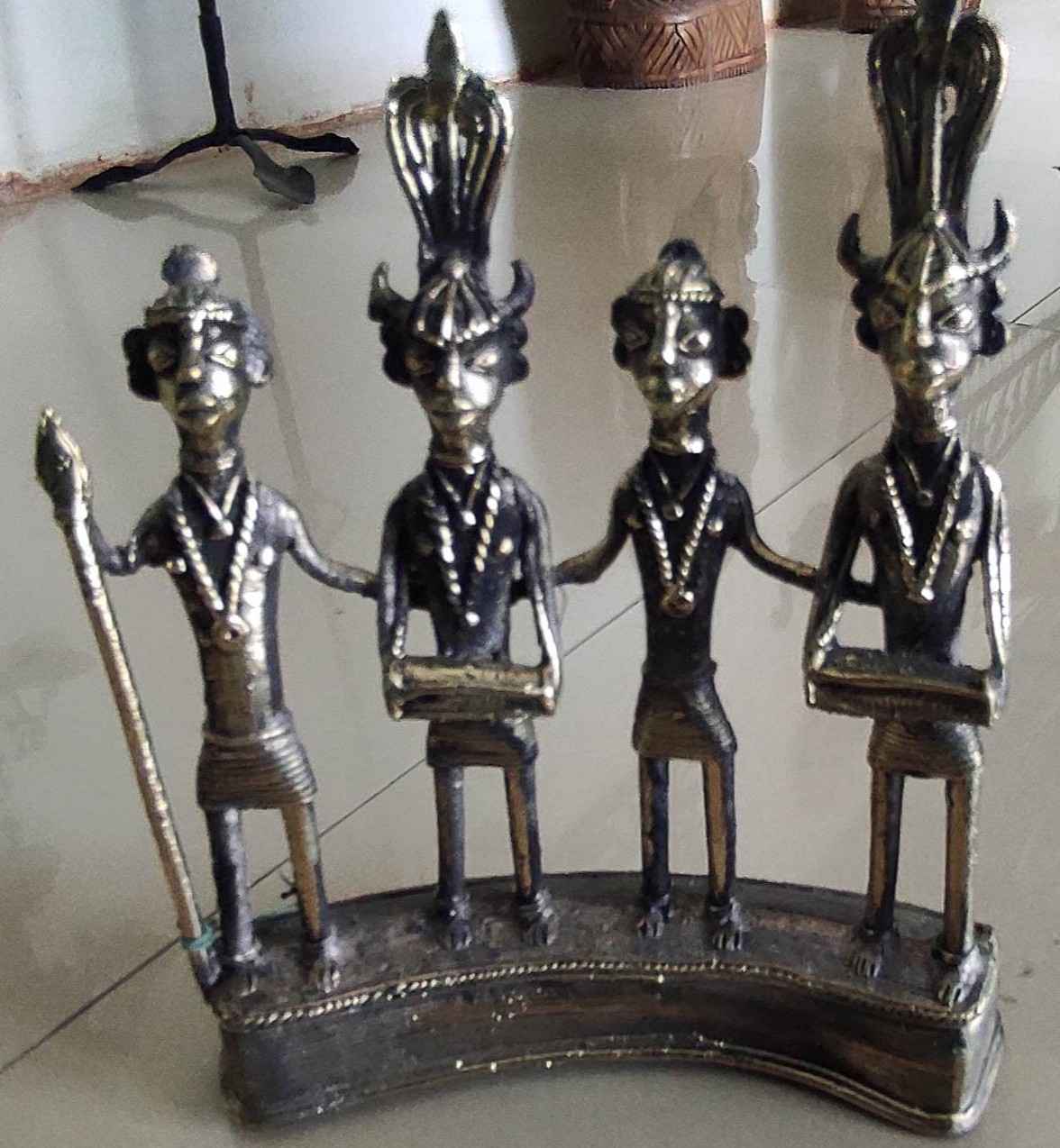 Handcrafted Brass Dancers Sculpture - Tribal Culture