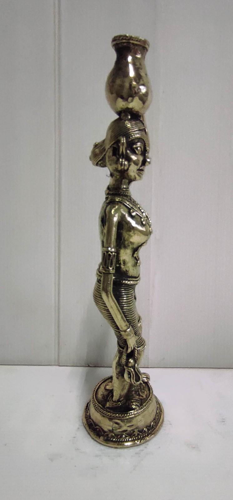 Handcrafted Brass Tribal Woman Carrying Pot on Head 