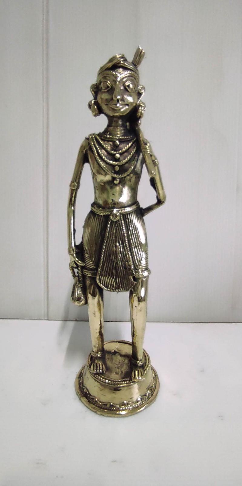  Handcrafted Brass Statue Features a Tribal Farmer