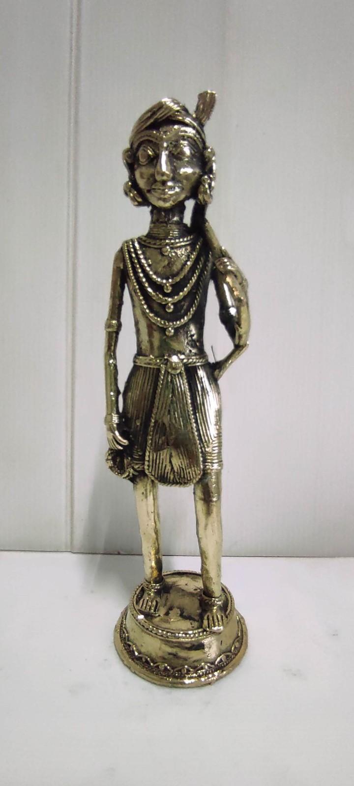 Handcrafted Brass Tribal Man with Axe on Shoulder