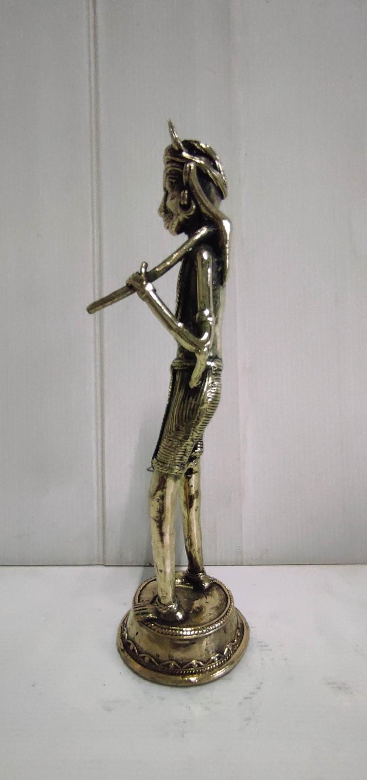 Handcrafted Brass Tribal Man with Axe on Shoulder
