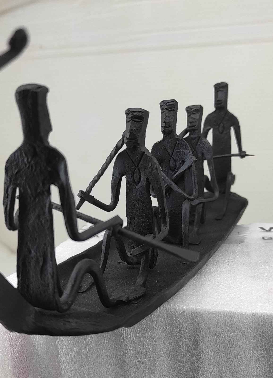 Handcrafted Tribal Iron Boat with Deer Head & Seated five Figures