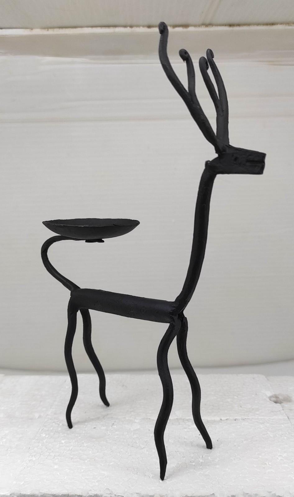 Handcrafted Iron Deer with Oil Lamps - Set of 4 