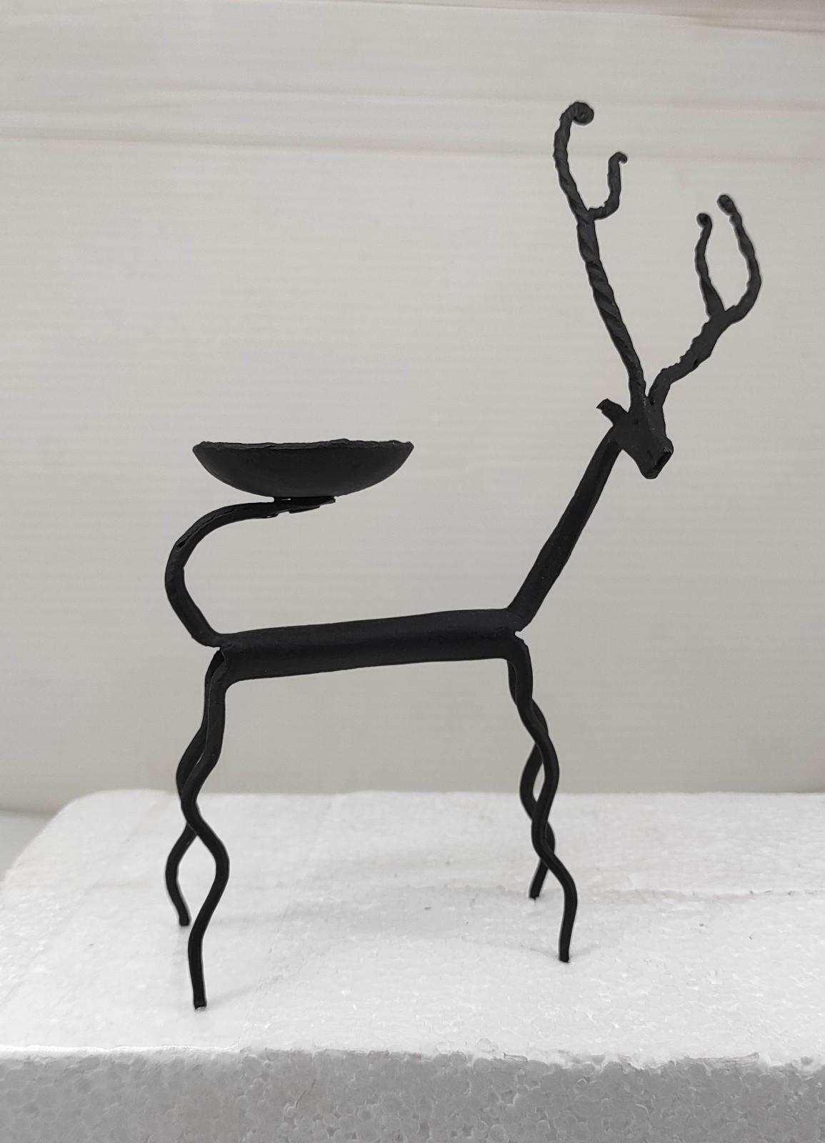 Handcrafted Iron Deer with Oil Lamps - Set of 4 