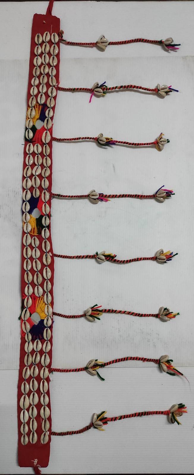 Handcrafted Tribal Waist Belt – Fabric Tie-Up with Tassels & Shell Accents