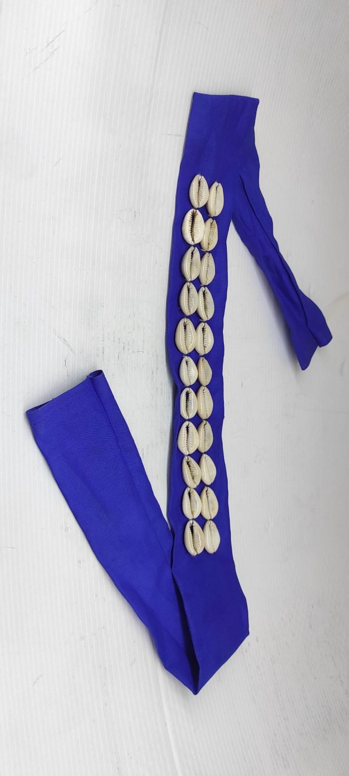 Handcrafted Shell Headband – Red & Blue Tribal Fabric for Forehead Styling
