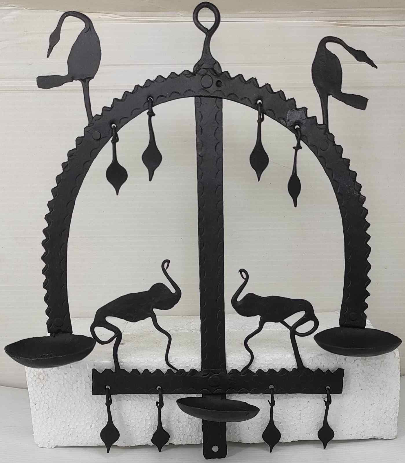 Iron Hanging Oil Lamp – Peacock Motif
