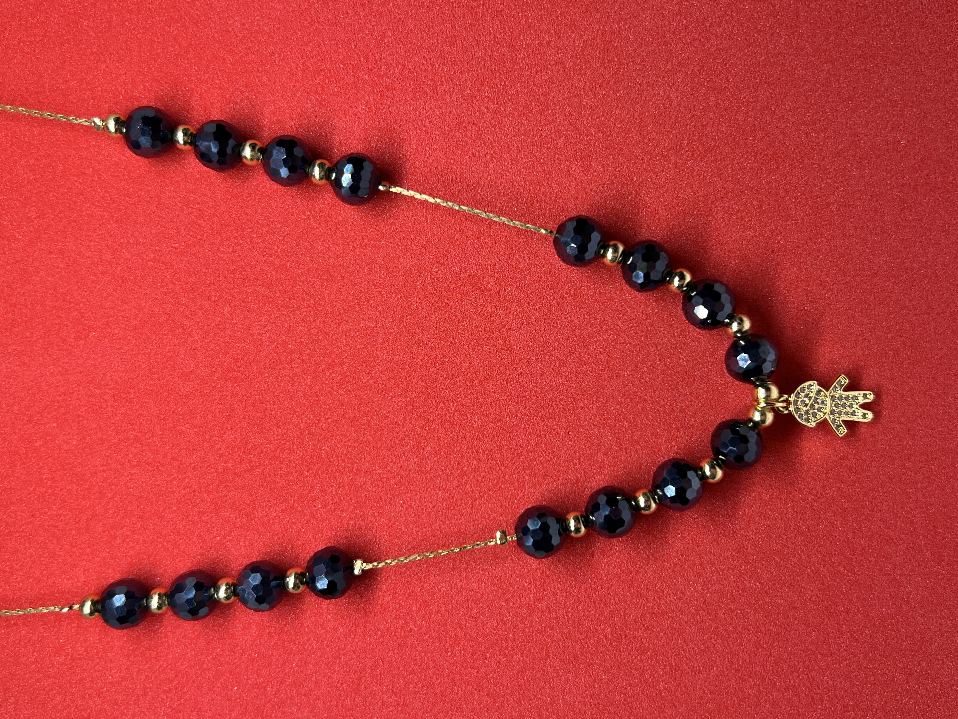 Elegant Black Crystal Beads with Little Boy pendant Jewelry Set