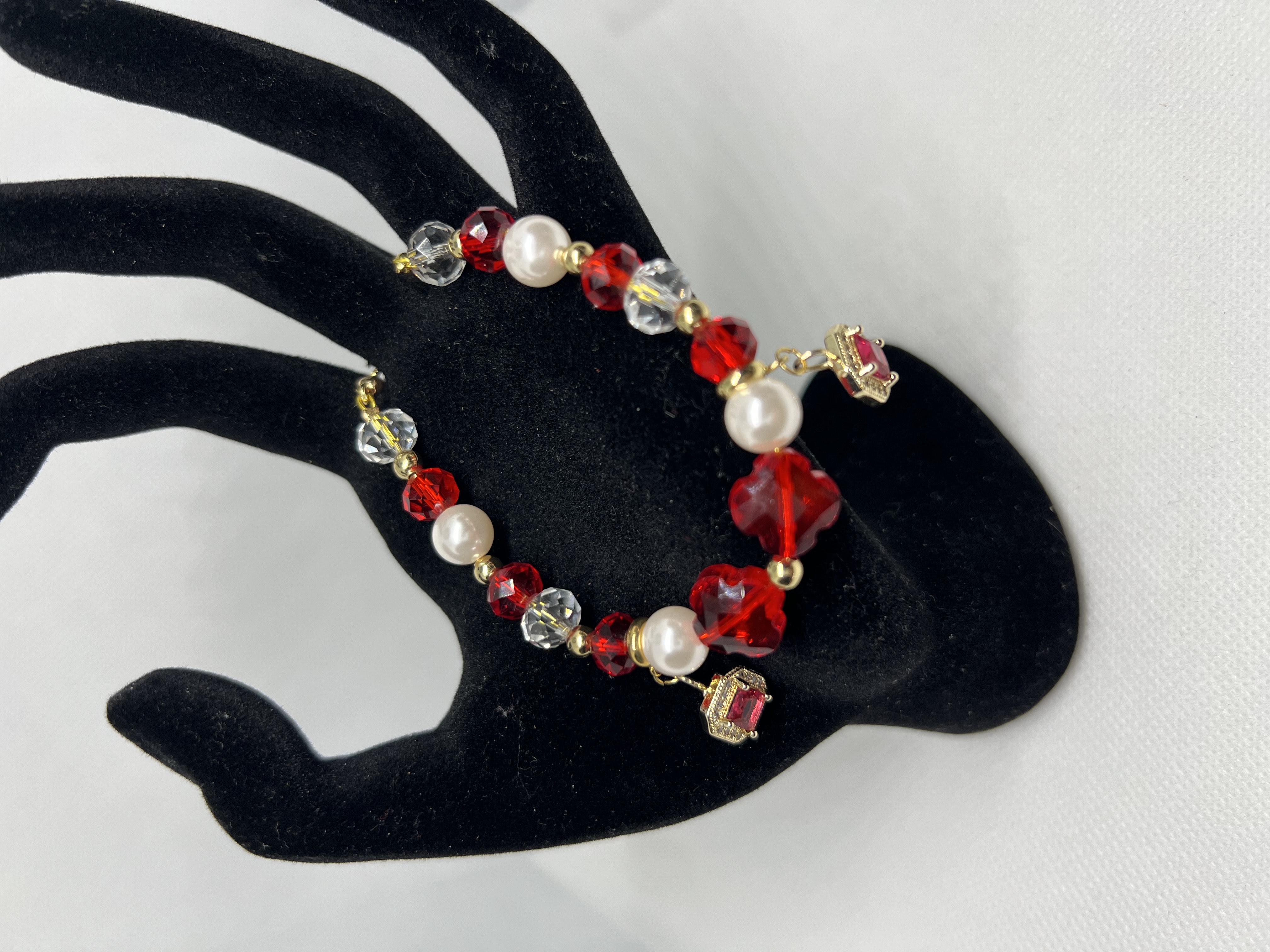Red, and transparent Crystal, and pearls Jewelry Set