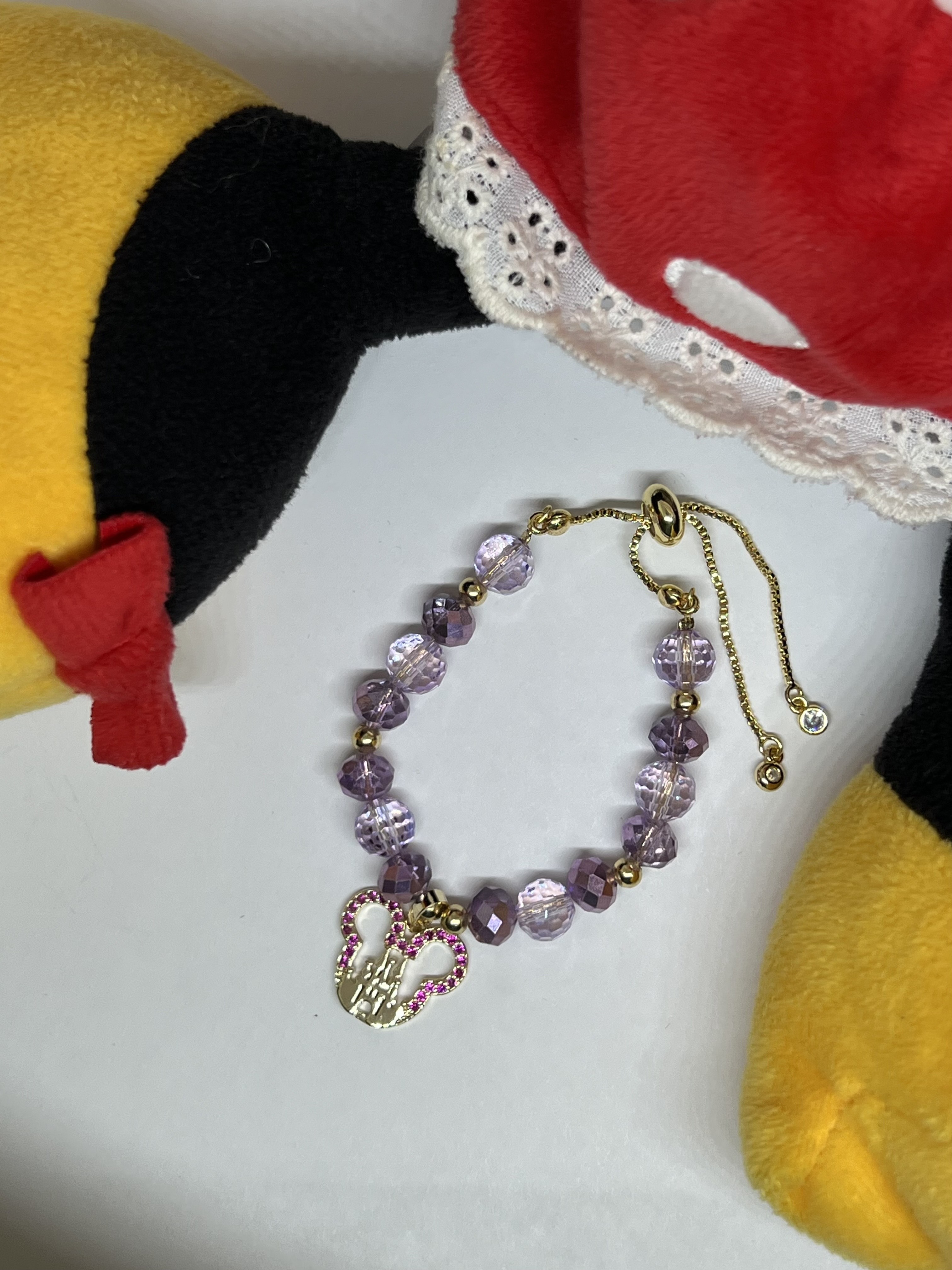 Purple Crystal beads and Mouse Head with a castle Jewelry Set