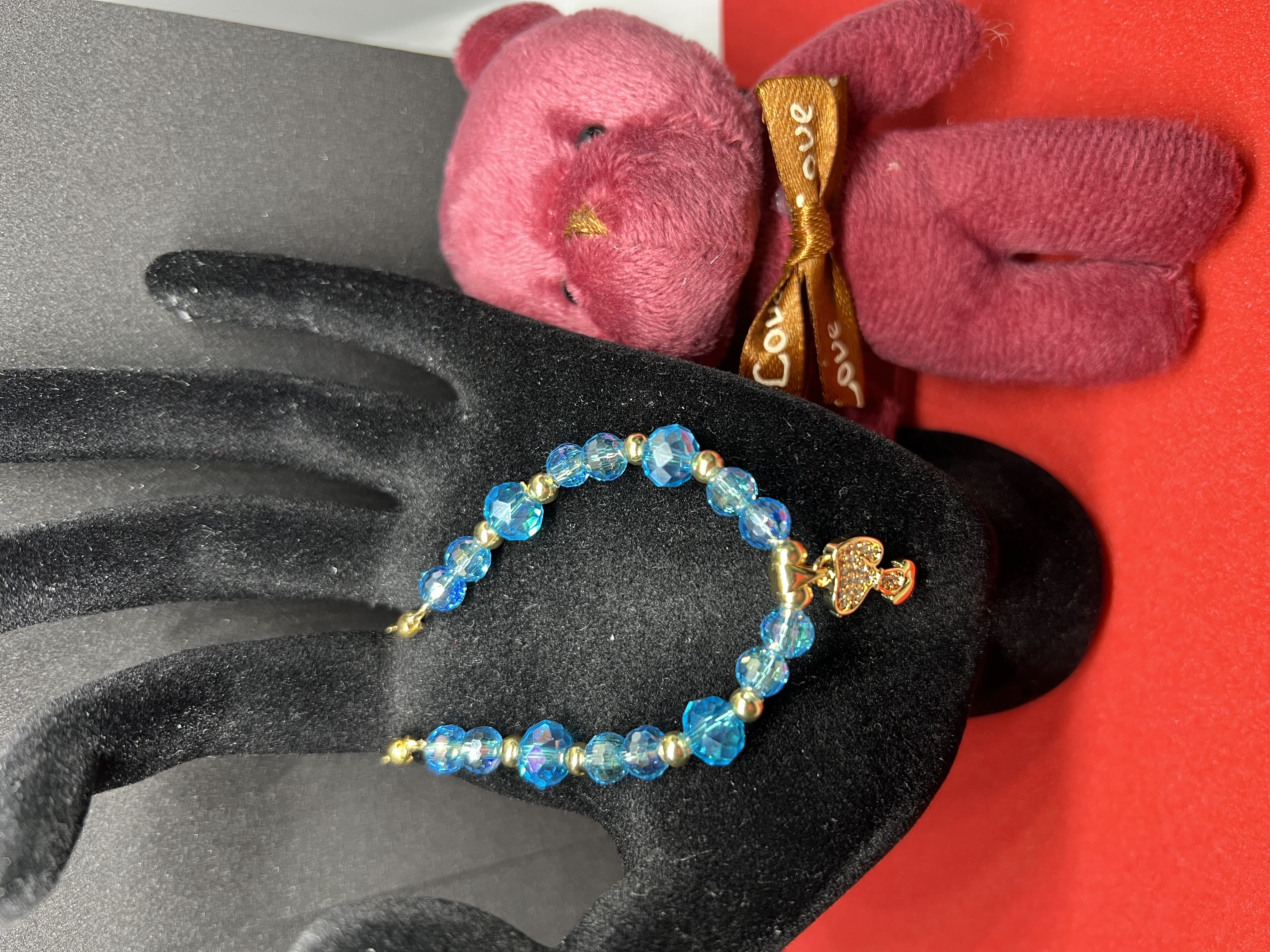 Baby Blue Crystal Beads with Doggie Charm Jewelry Set