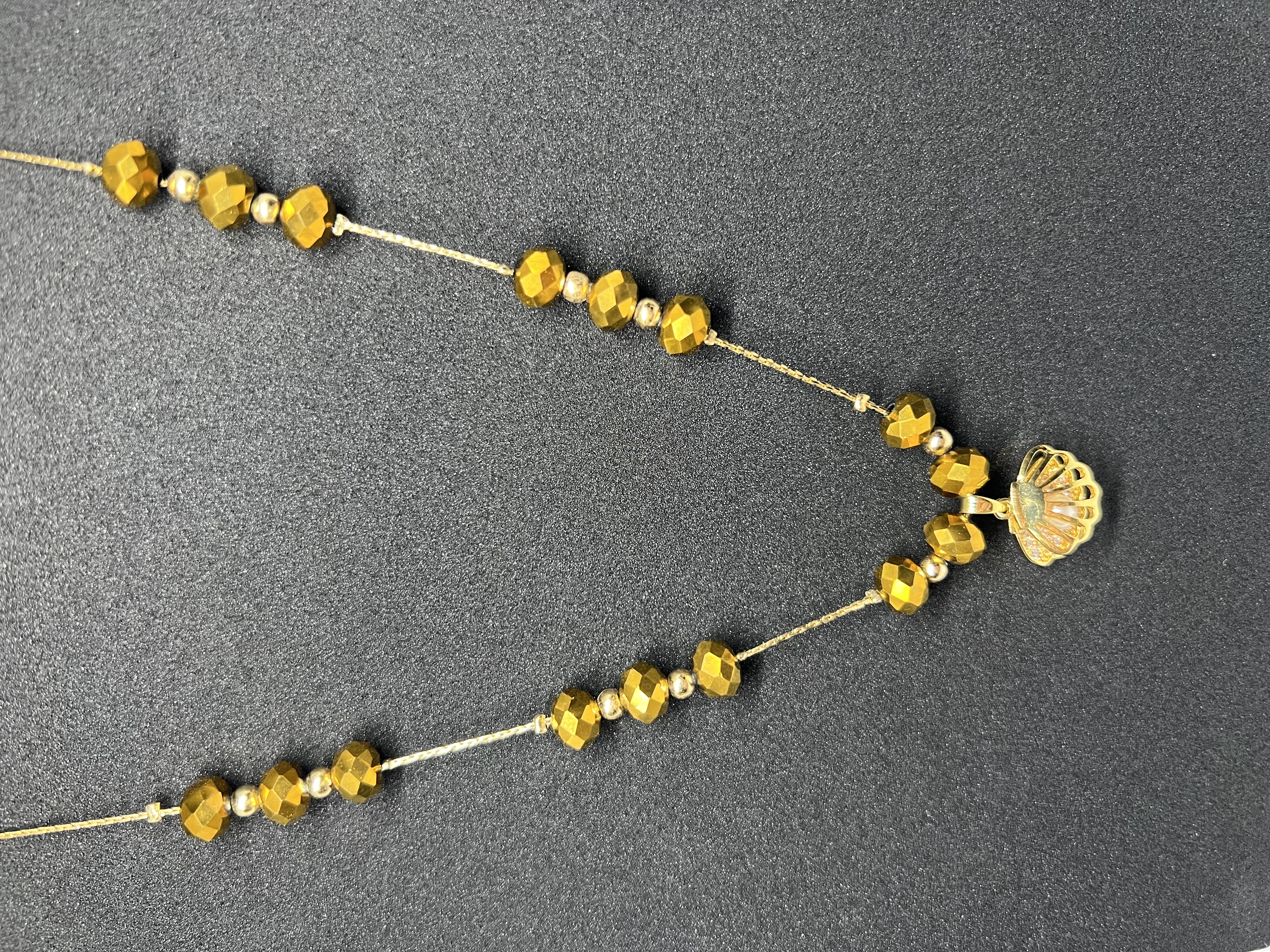 Golden Crystal Beads with Seashell Pendant Jewelry Set