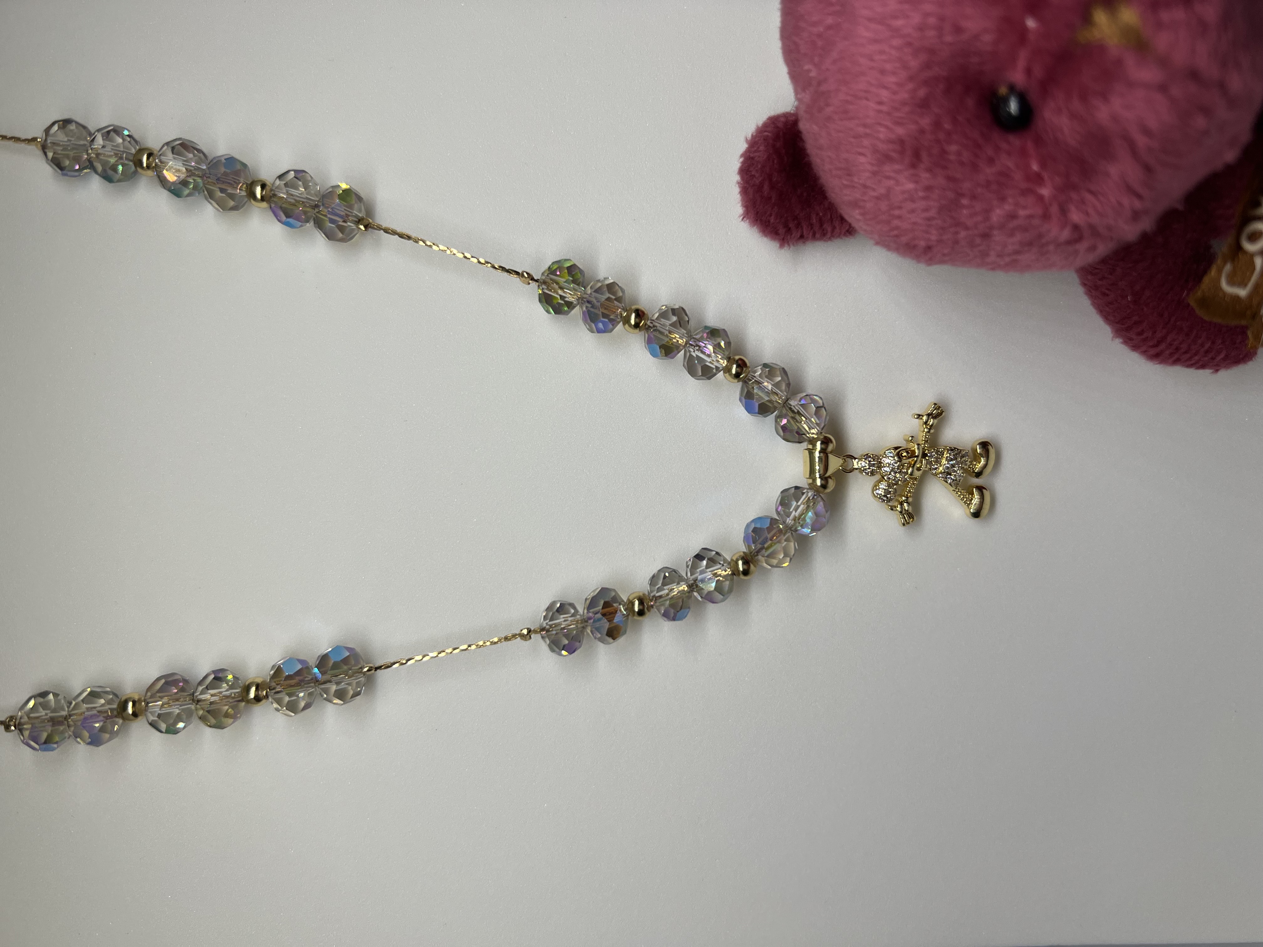 Green and Purple multicolor Crystal Beads with Mouse Pendant Full Set