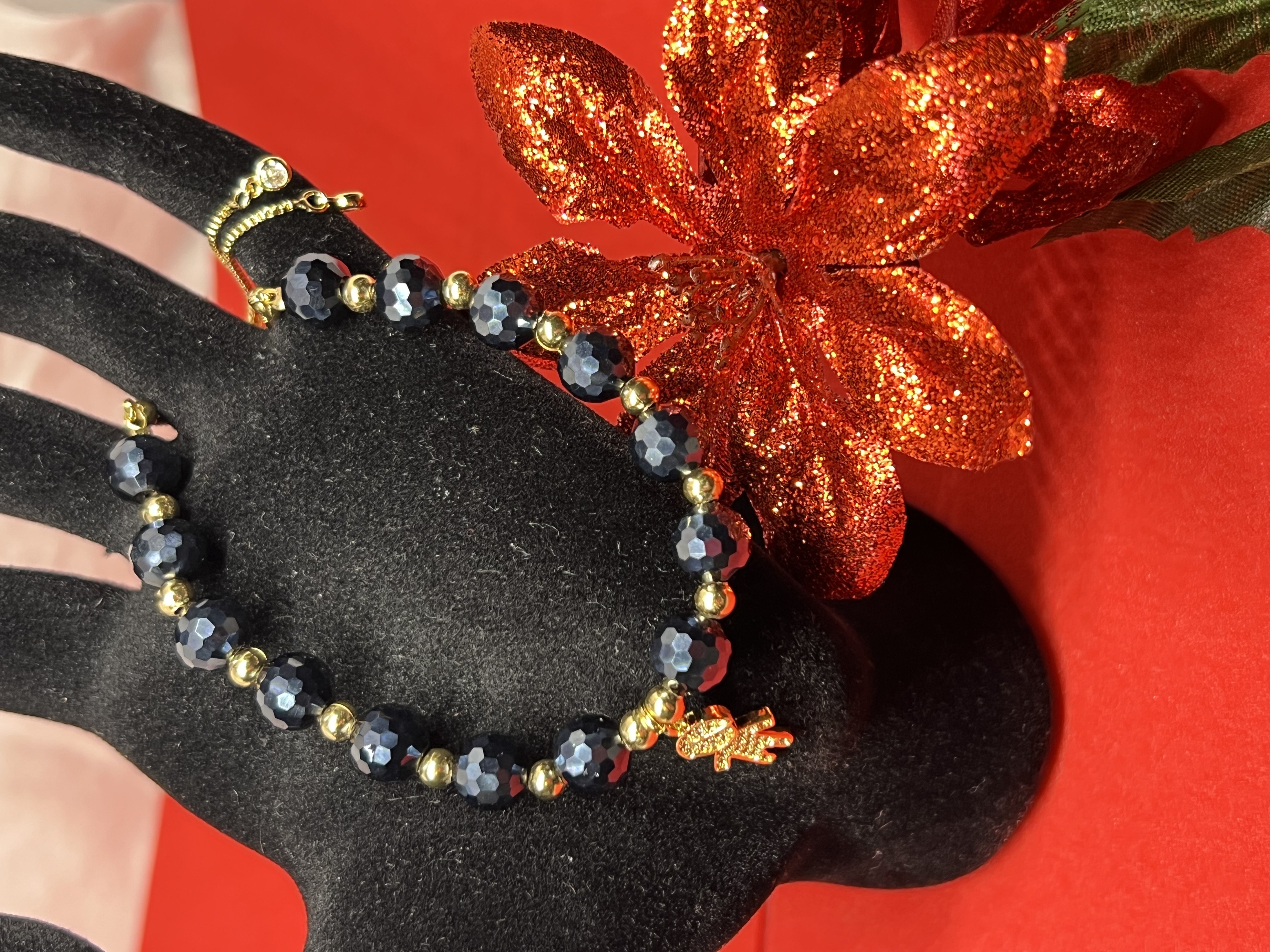 Elegant Black Crystal Beads with Little Boy pendant Jewelry Set