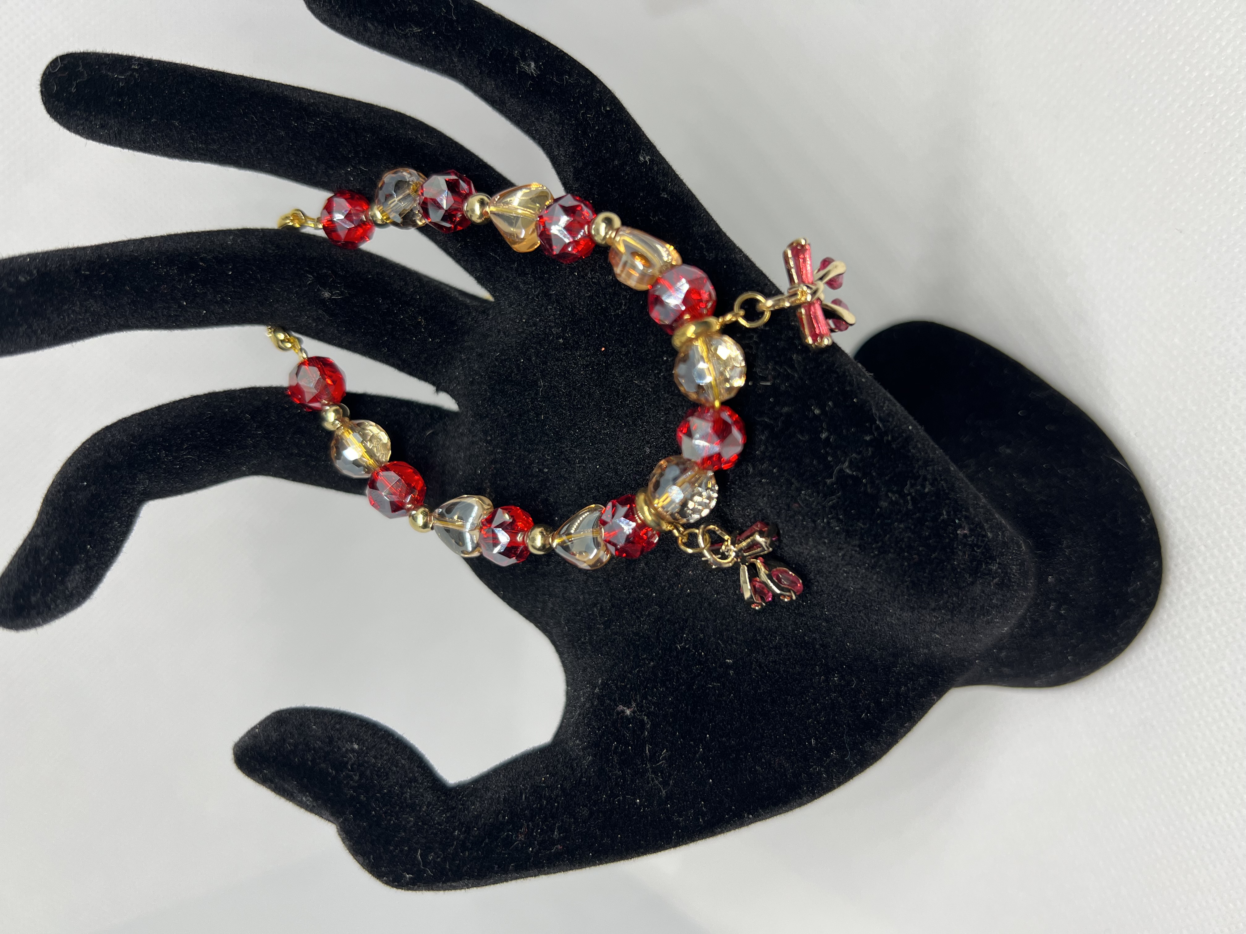 Elegant Red and Champagne Jewelry Set with Cherries pendant