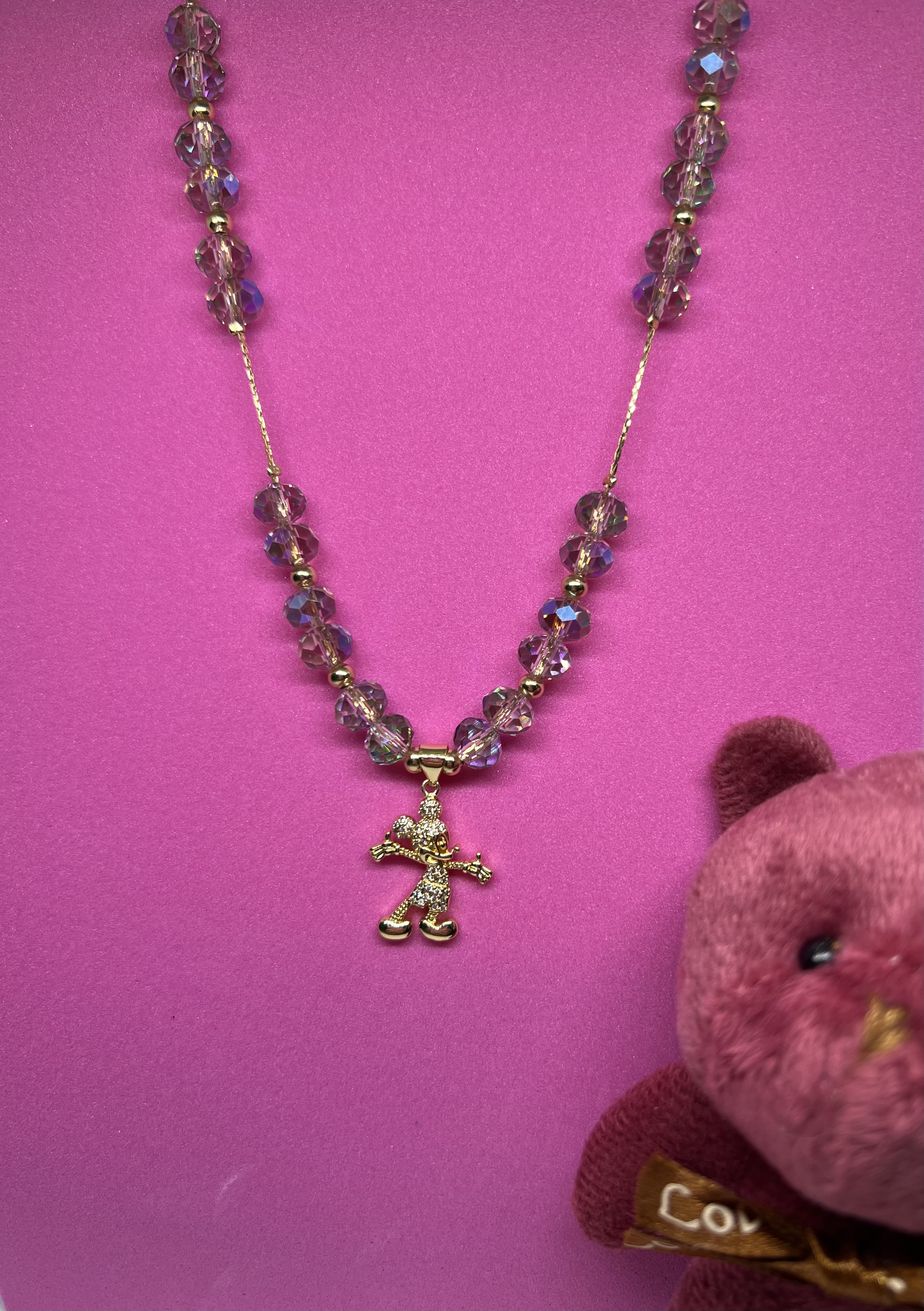 Green and Purple multicolor Crystal Beads with Mouse Pendant Full Set