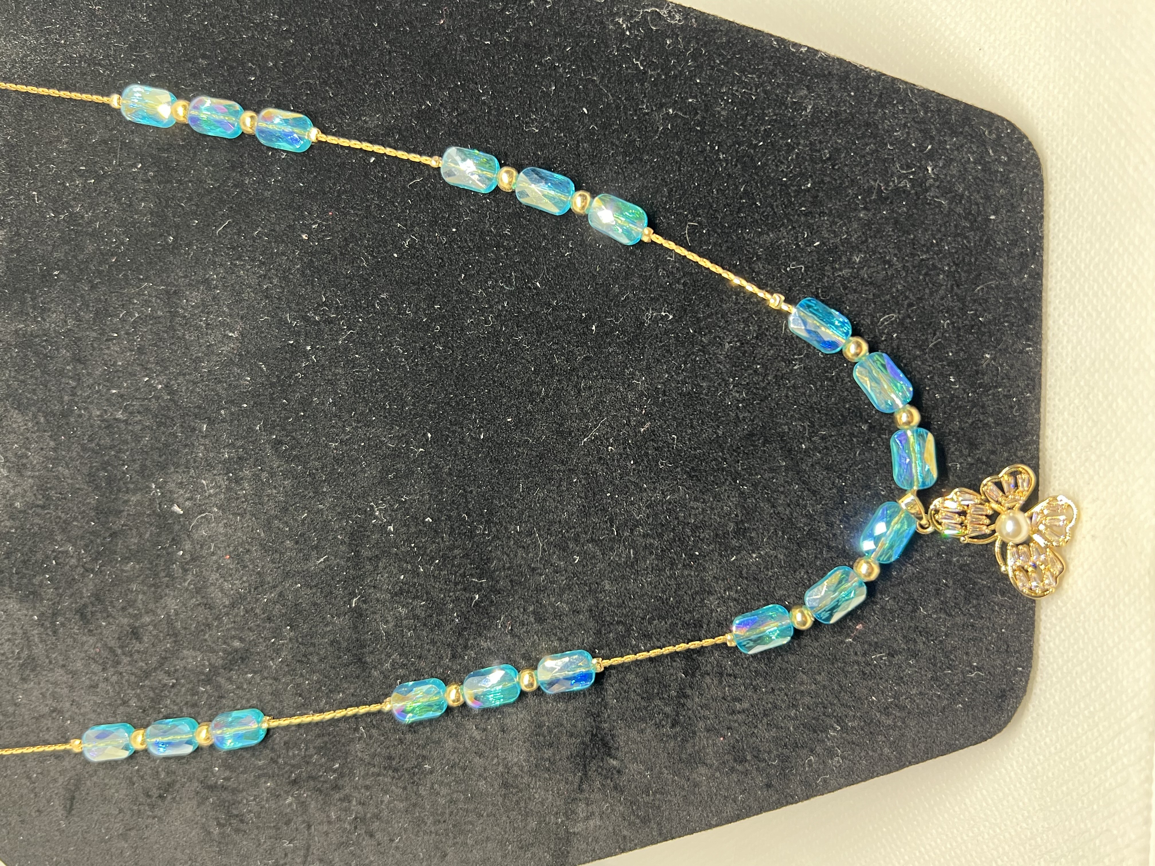 Blue Crystal Beads with Butterfly Jewelry Set