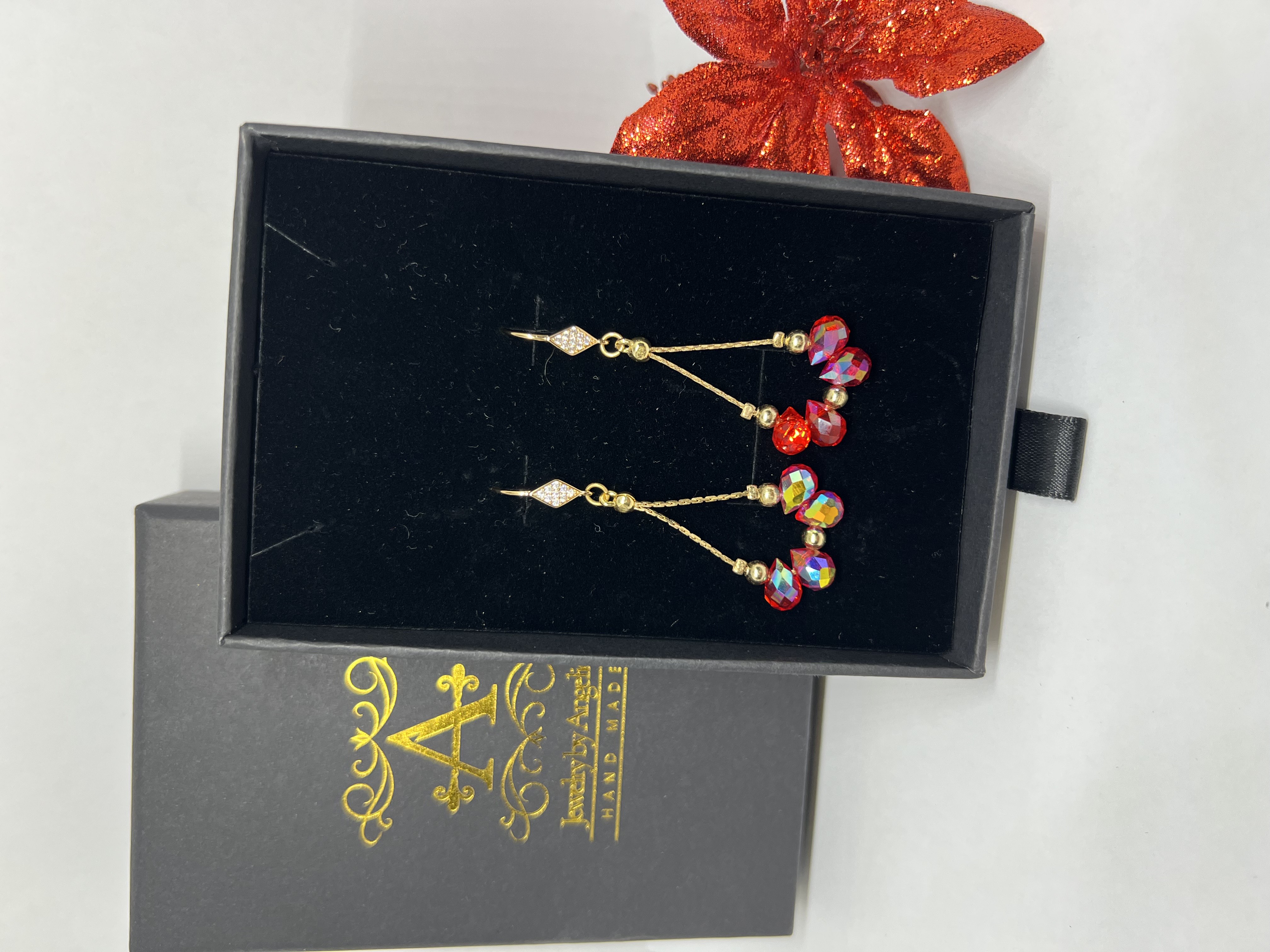 Elegant Red Teardrop Crystal Beads Jewelry Set