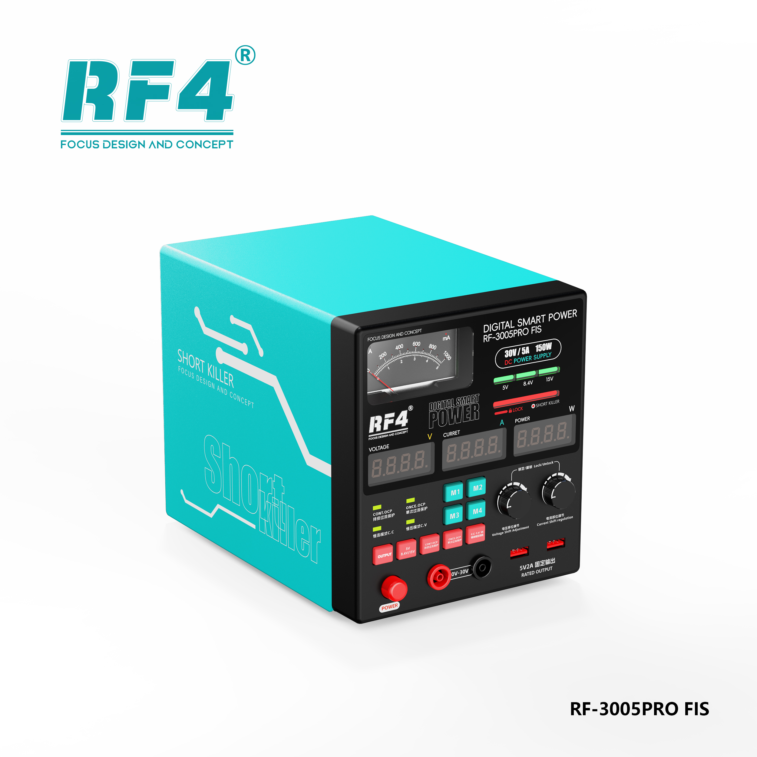RF4 RF-3005Pro 30V / 5A High Precision Adjustable DC Stabilized Power Supply with Pointer Gauge