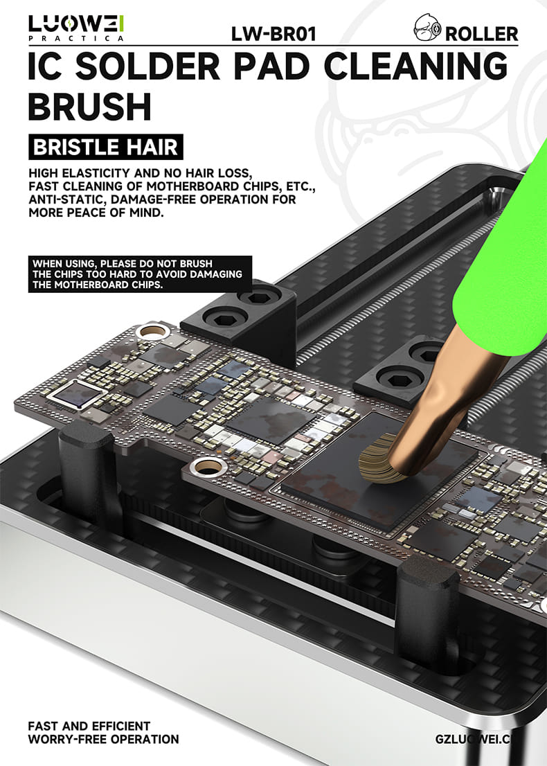 Luowei LW-BR01 Motherboard IC Chip Solder Pad Glue Removal Cleaning Brush Set
