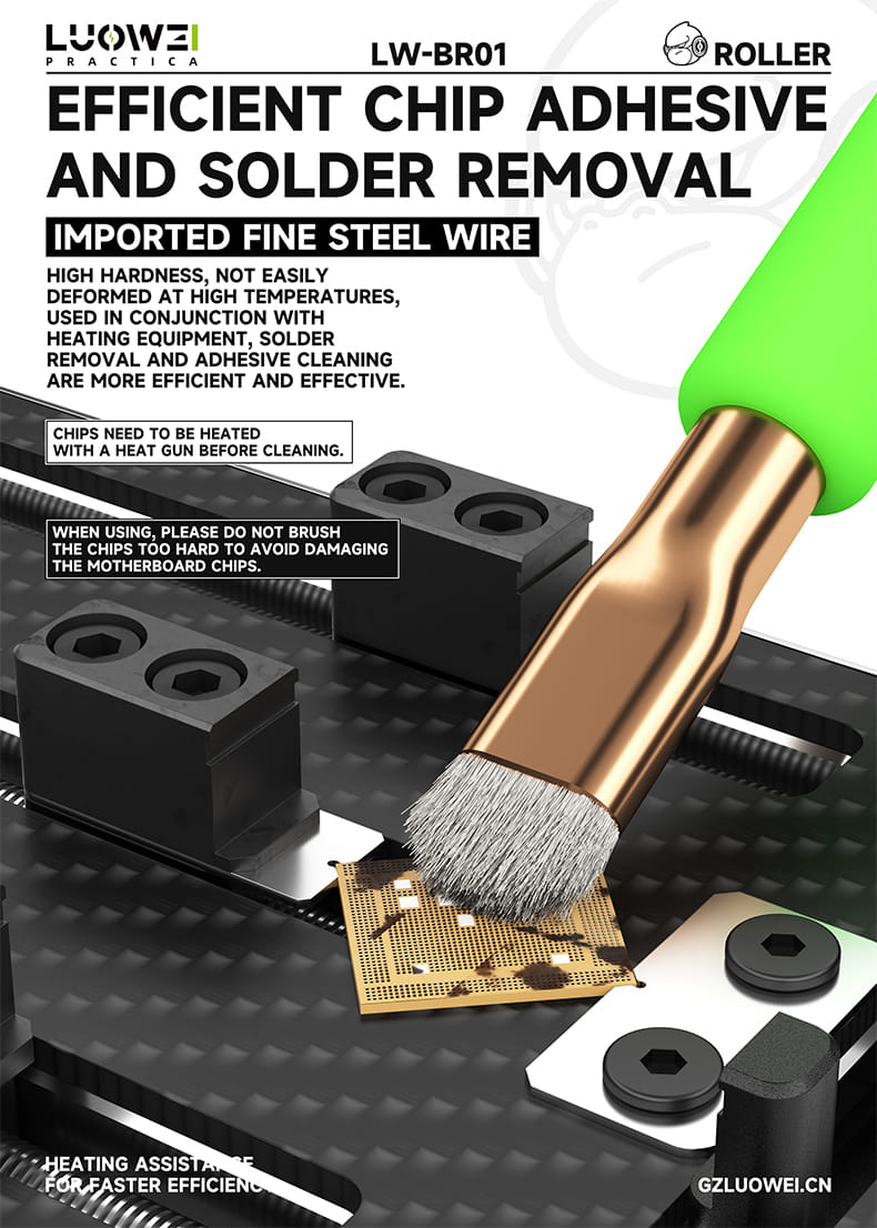 Luowei LW-BR01 Motherboard IC Chip Solder Pad Glue Removal Cleaning Brush Set