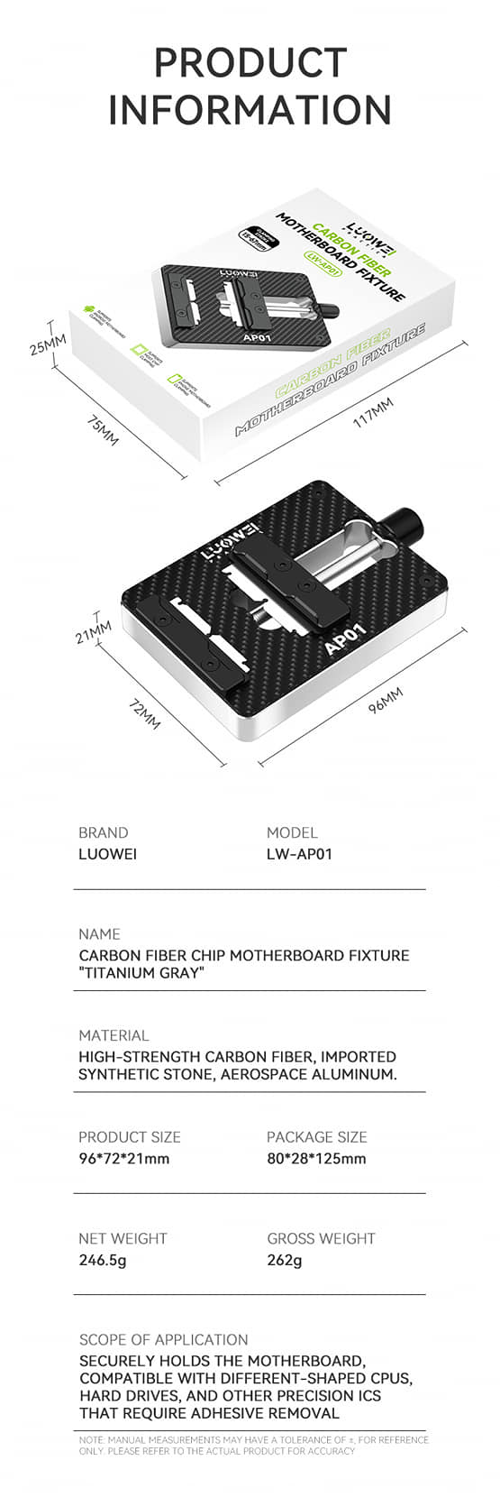 Luowei LW-AP01 High-Temperature Carbon Fiber Motherboard Clamp for iPhone and Android