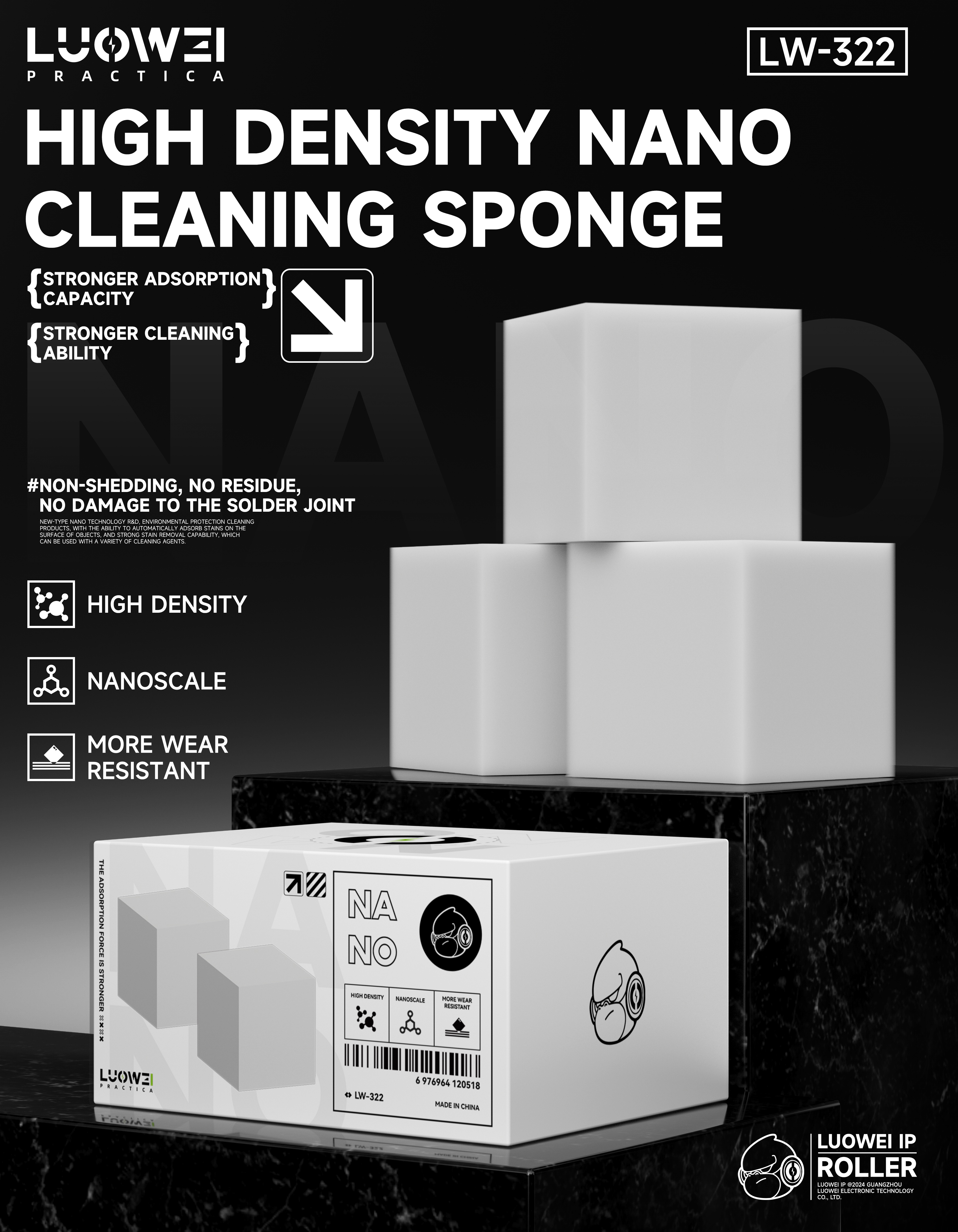 Luowei LW-322 High-Density High Adsorption Nano Cleaning Sponge for PCB Welding Cleaning
