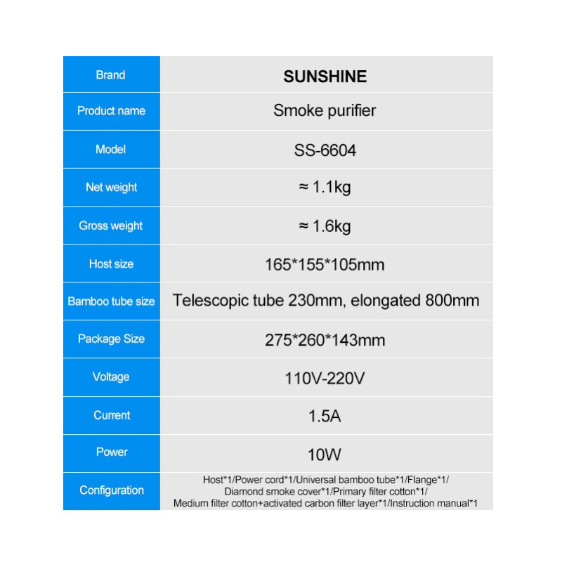  Sunshine SS-6604 Smoke Fumes Extractor