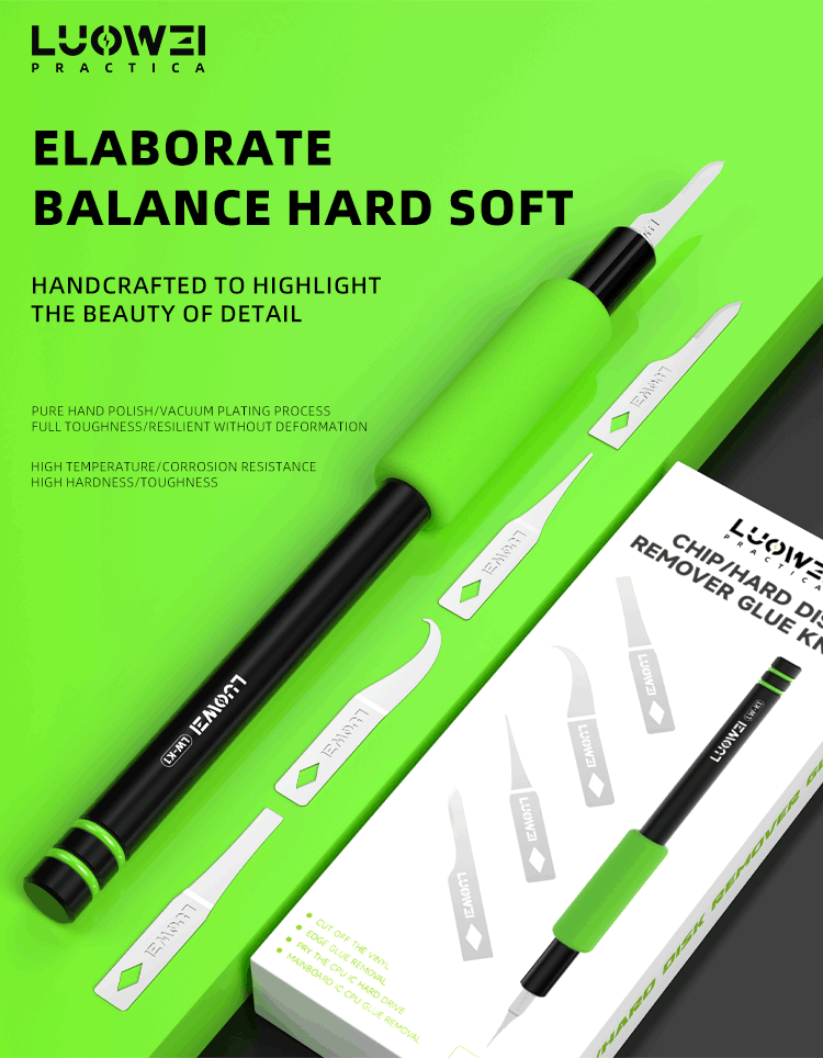 Luowei LW-K1S 4-in-1 High-Toughness High-Carbon Pry Blade Set for Motherboard IC CPU Glue Removal