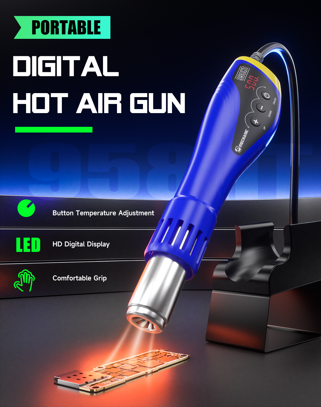Mechanic 958HT 600W Portable HD Digital Display Hot Air Gun