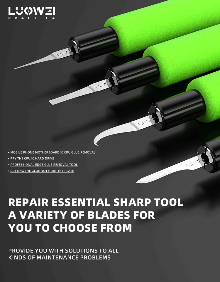 Luowei LW-K1S 4-in-1 High-Toughness High-Carbon Pry Blade Set for Motherboard IC CPU Glue Removal