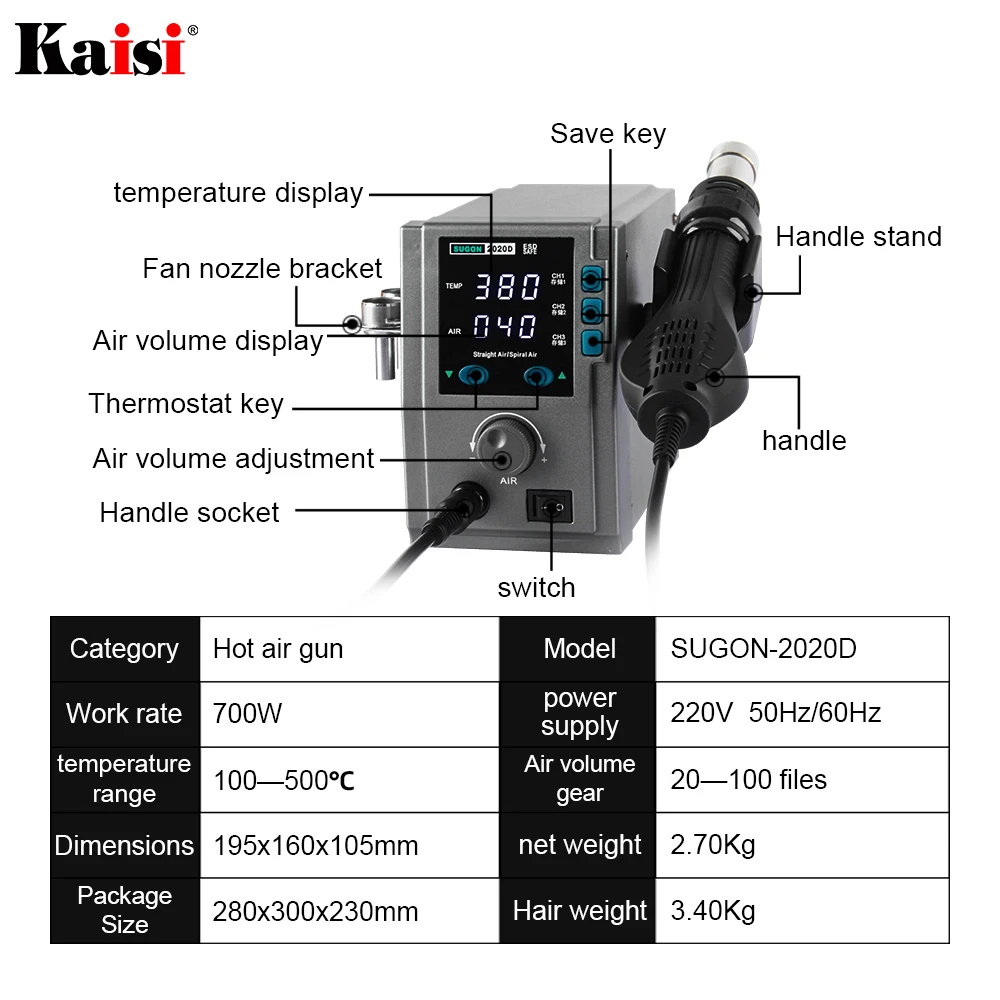 Sugon 2020d 700w Hot Air Gun Soldering Station 110/220v 