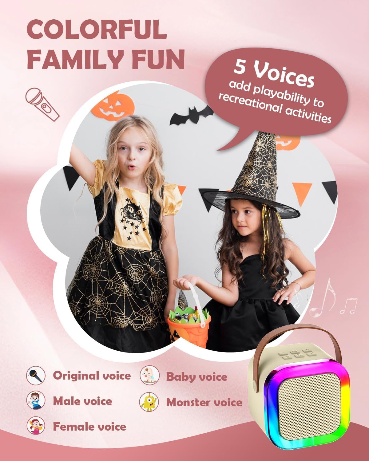 Rechargeable Wireless Mini Portable Bluetooth Karaoke Machine | Bluetooth Speaker with Microphone & LED Lights