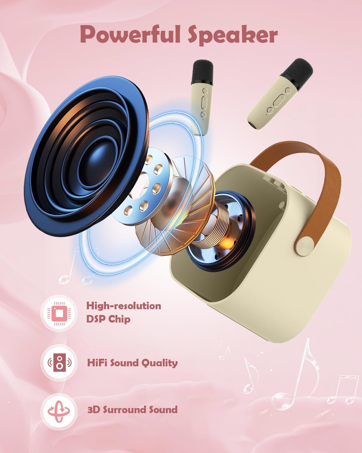 Rechargeable Wireless Mini Portable Bluetooth Karaoke Machine | Bluetooth Speaker with Microphone & LED Lights