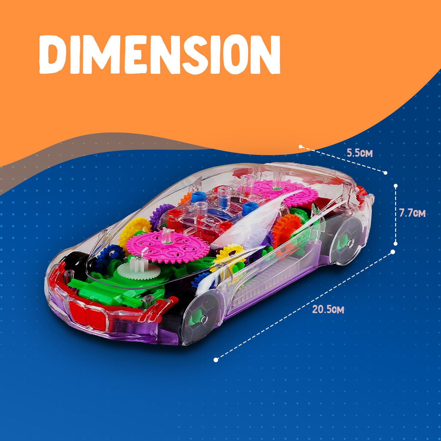 3D Concept Gear Car Toy with 3D Lights and Musical Sounds Effect | Bump N' Go Action Car for Kids/Girls/Boys | Multi Color, Power Source: 3xAA Battery (Not Included)