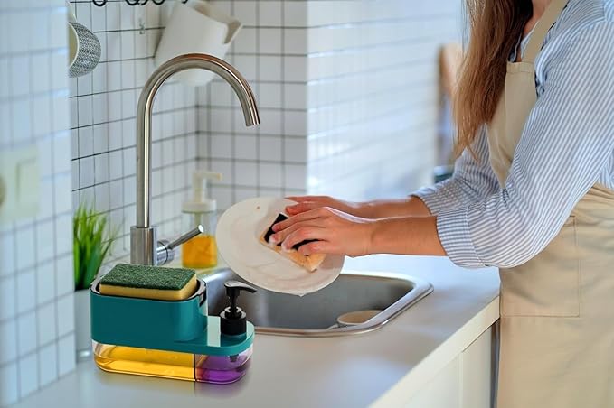Multi-purpose sponge and soap dispenser