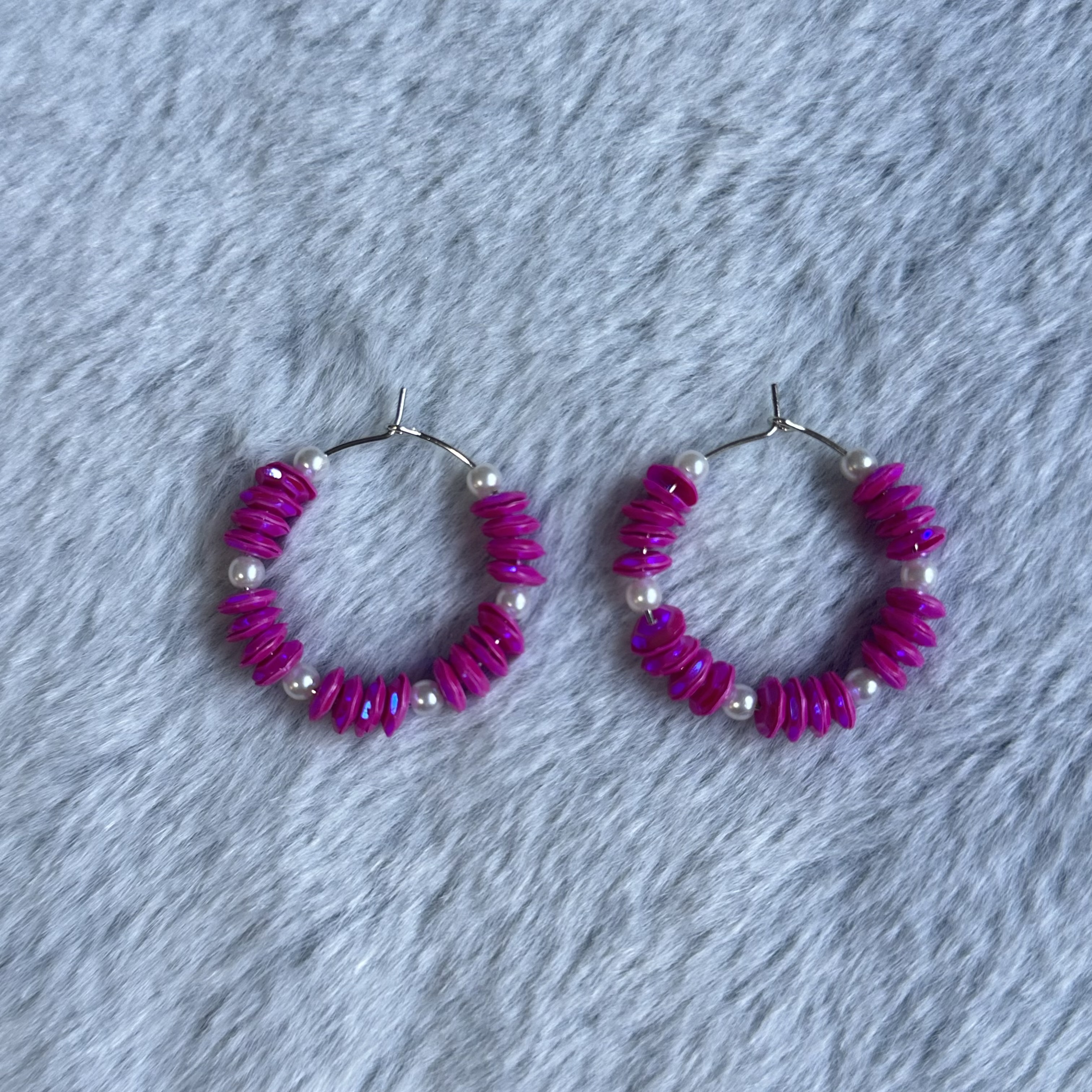 Purple Beaded Hoop Earrings