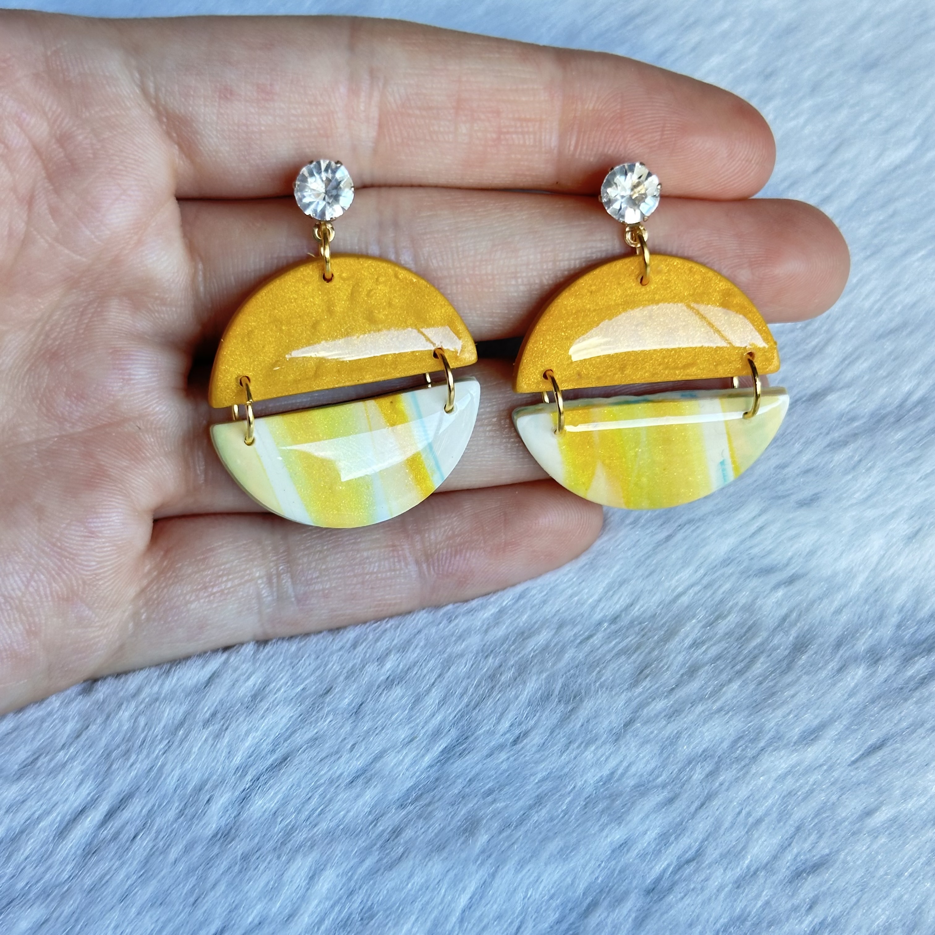 Yellow and White Statement Earrings