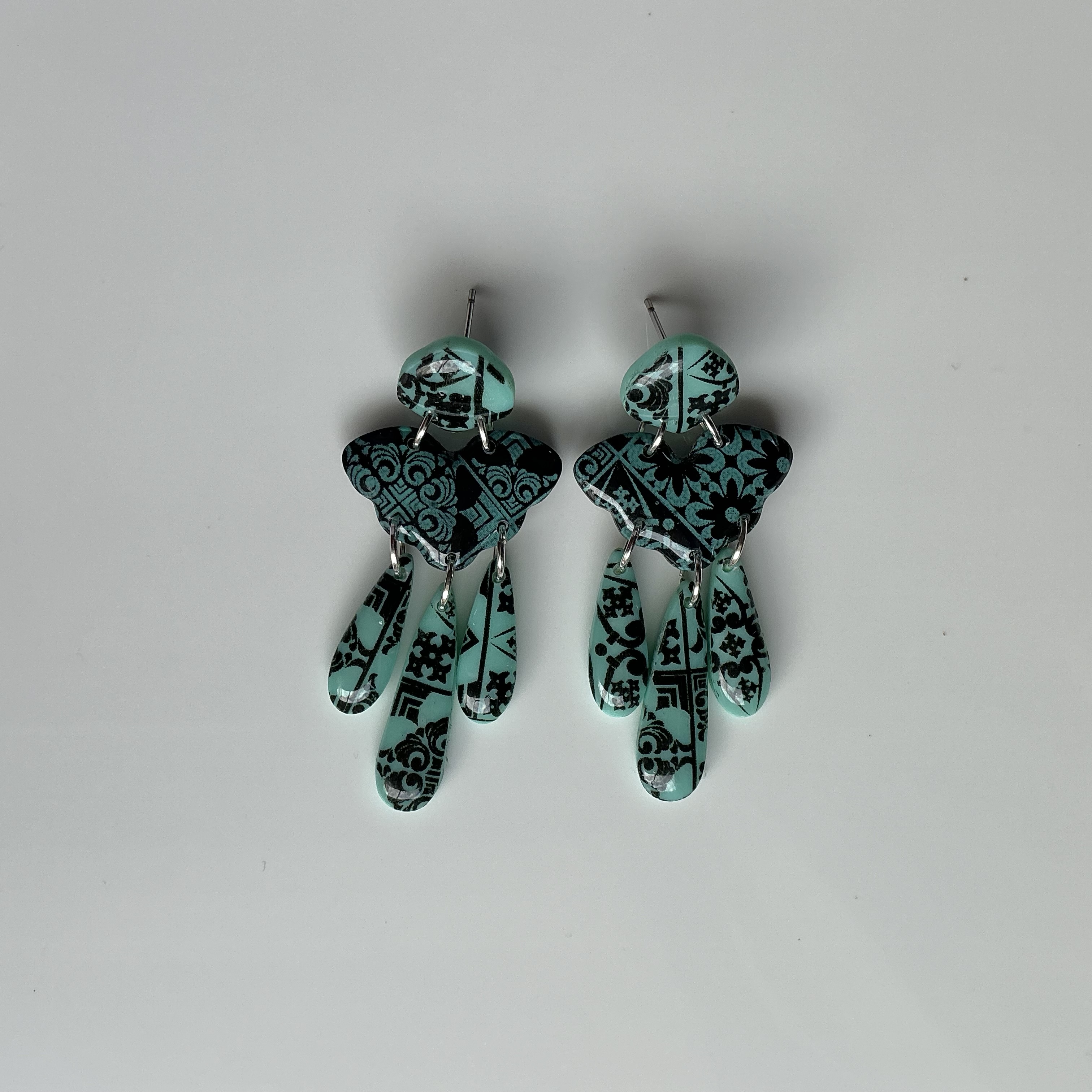 Black and Green Dangle Earrings