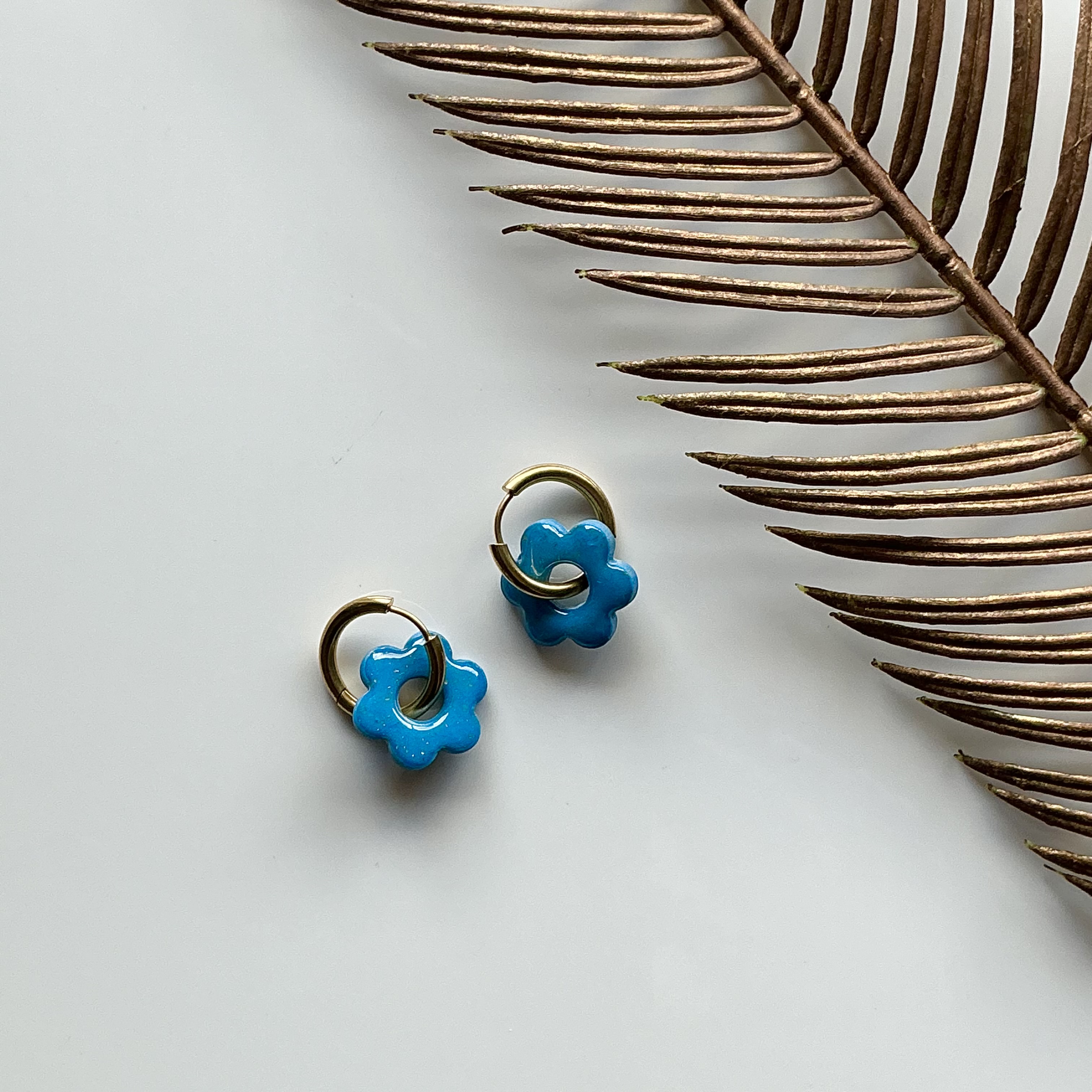 Blue Flower Hoop Earrings
